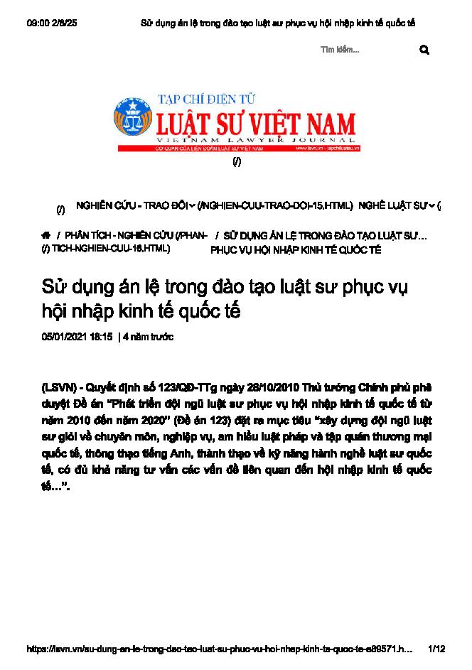 Sử dụng án lệ trong đào tạo luật sư phục vụ hội nhập kinh tế quốc tế