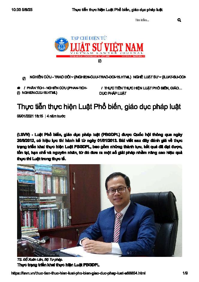 Thực tiễn thực hiện luật phổ biến, giáo dục pháp luật