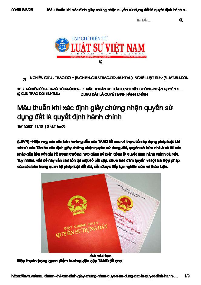 Mâu thuẫn khi xác định giấy chứng nhận quyền sử dụng đất là quyết định hành chính