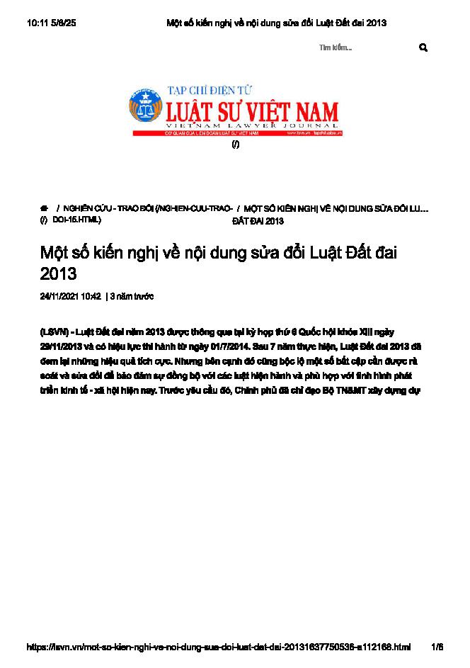 Một số kiến nghị về nội dung sửa đổi Luật Đất đai năm 2013