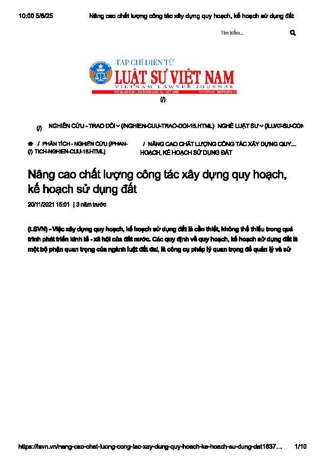 Nâng cao chất lượng công tác xây dựng quy hoạch, kế hoạch sử dụng đất