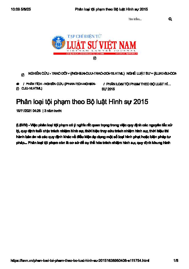 Phân loại tội phạm theo Bộ luật hình sự 2015