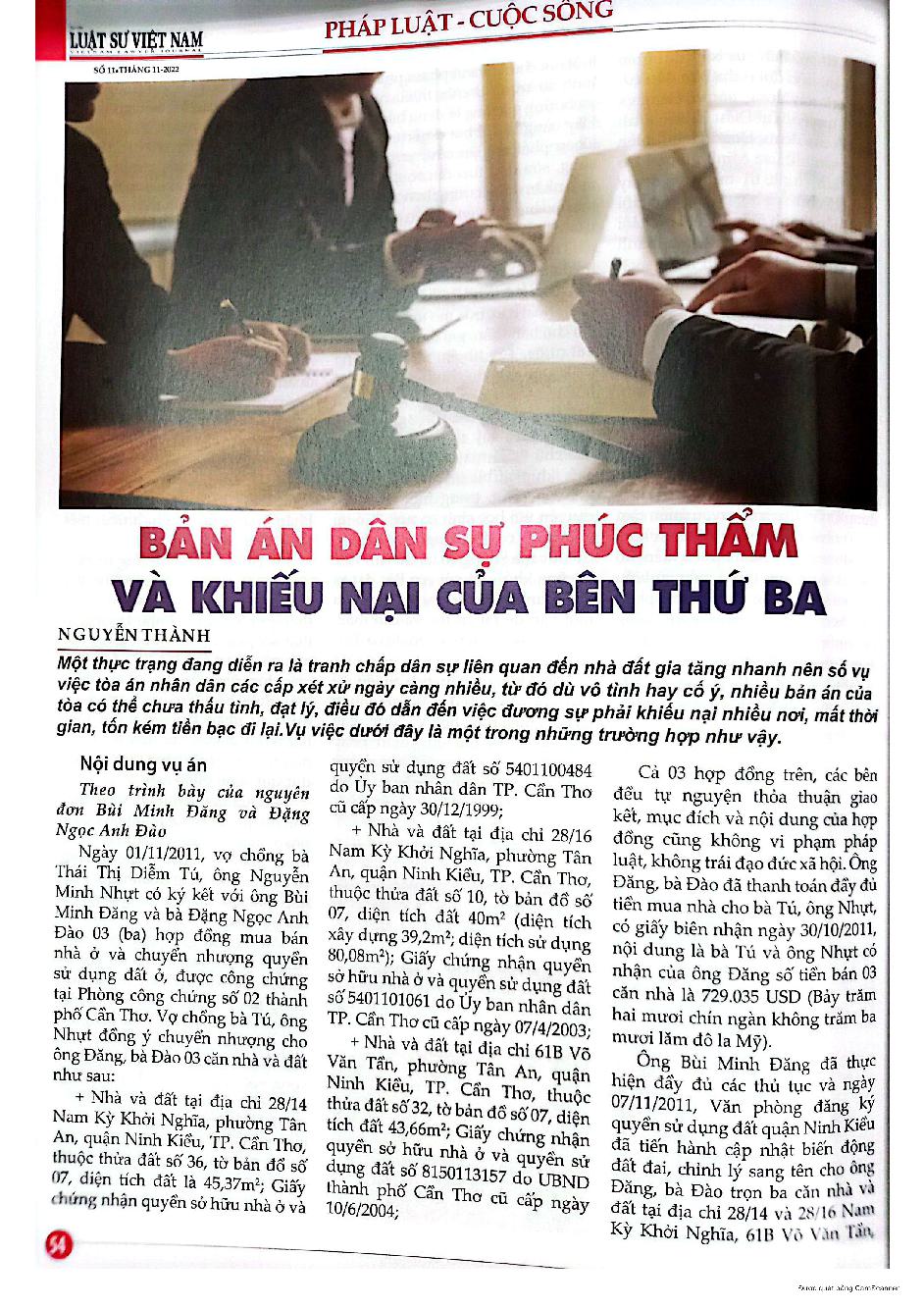 Bản án dân sự phúc thẩm và khiếu nại của bên thứ ba