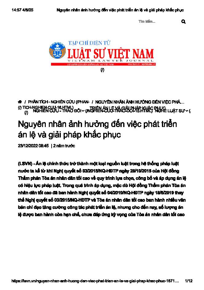 Nguyên nhân ảnh hưởng đến việc phát triển án lệ và giải pháp khắc phục