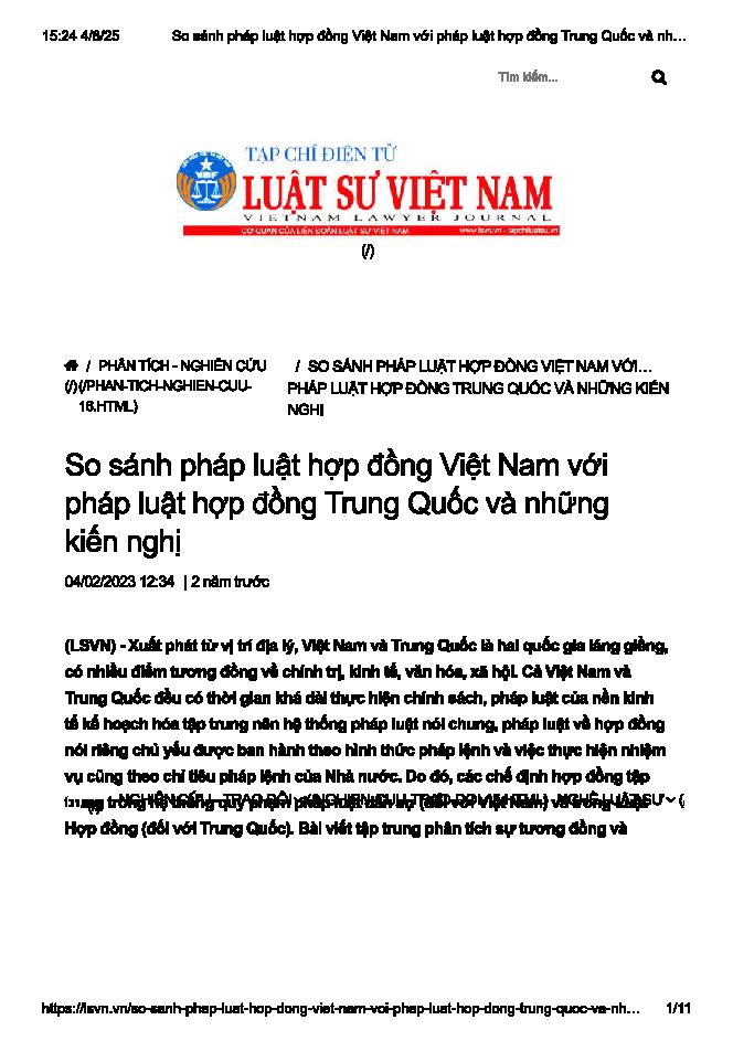 So sánh pháp luật hợp đồng Việt Nam với pháp luật hợp đồng Trung Quốc và những kiến nghị