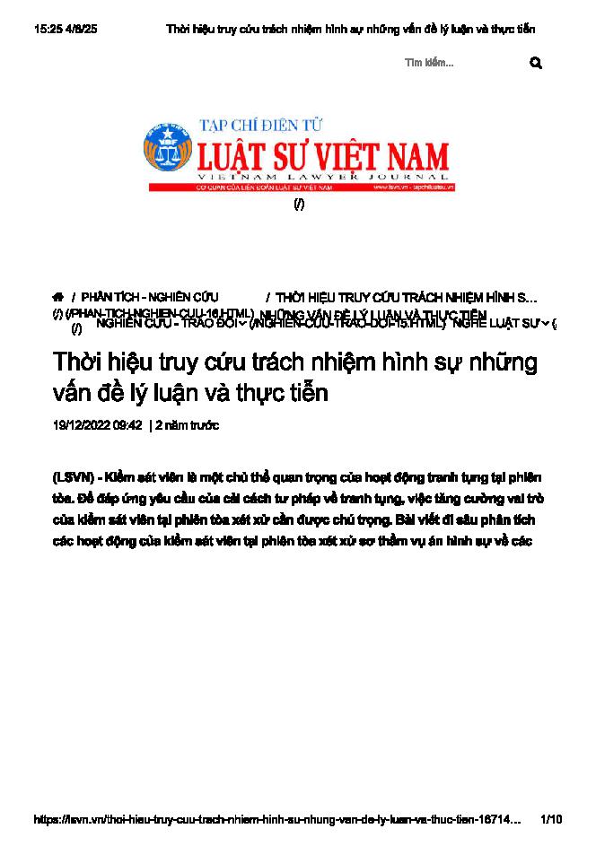 Thời hiệu truy cứu trách nhiệm hình sự: Những vấn đề lý luận và thực tiễn