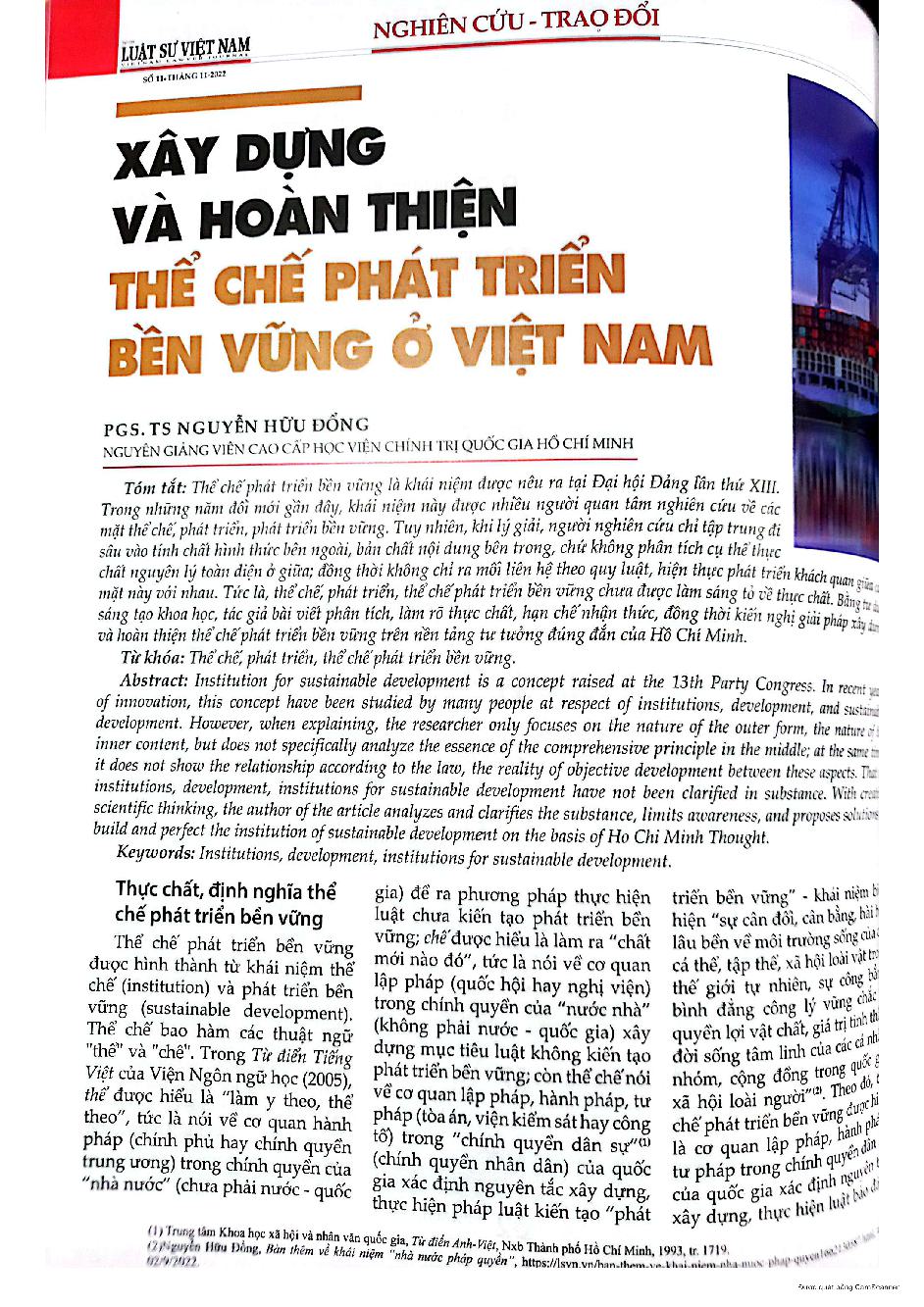 Xây dựng và hoàn thiện thể chế phát triển bền vững ở Việt Nam
