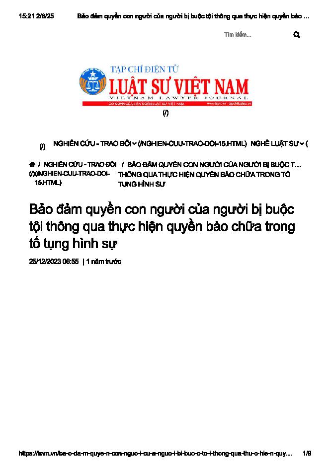 Bảo đảm quyền con người của người bị buộc tội thông qua thực hiện quyền bảo chữa trong tố tụng hình sự