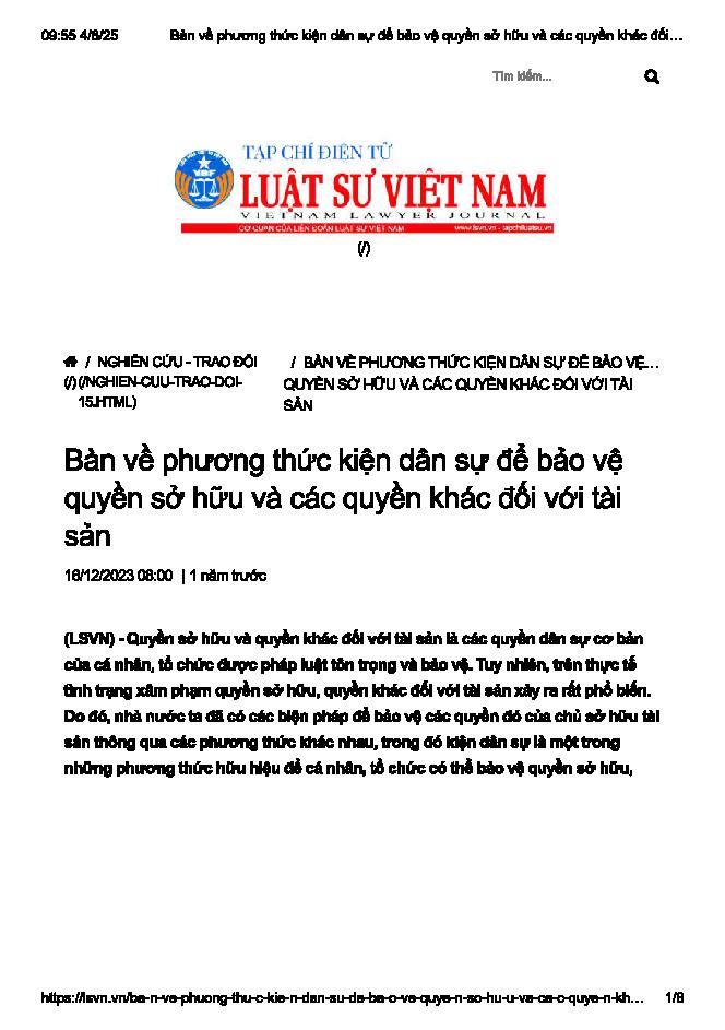 Các phương thức kiện dân sự để bảo vệ quyền sở hữu và những vấn đề cần hoàn thiện