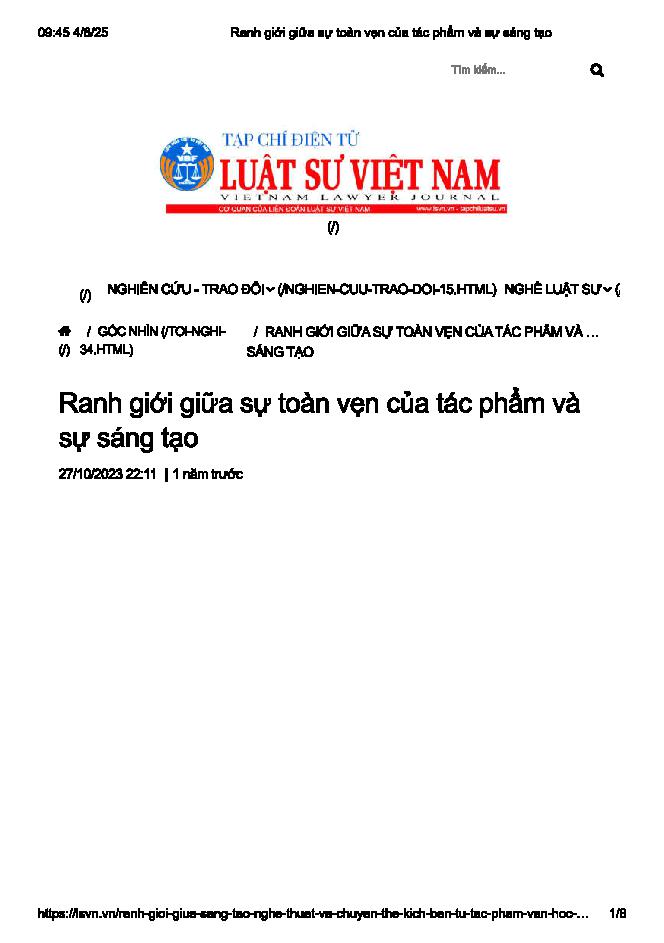 Ranh giới giữa sự toàn vẹn của tác phẩm và sự sáng tạo