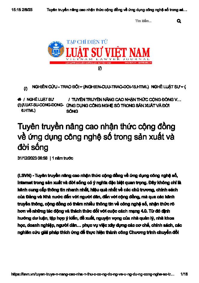 Tuyên truyền nâng cao nhận thức cộng đồng về ứng dụng công nghệ số trong sản xuất và đời sống