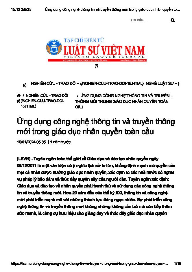 Ứng dụng công nghệ thông tin và truyền thông mới trong giáo dục nhân quyền toàn cầu