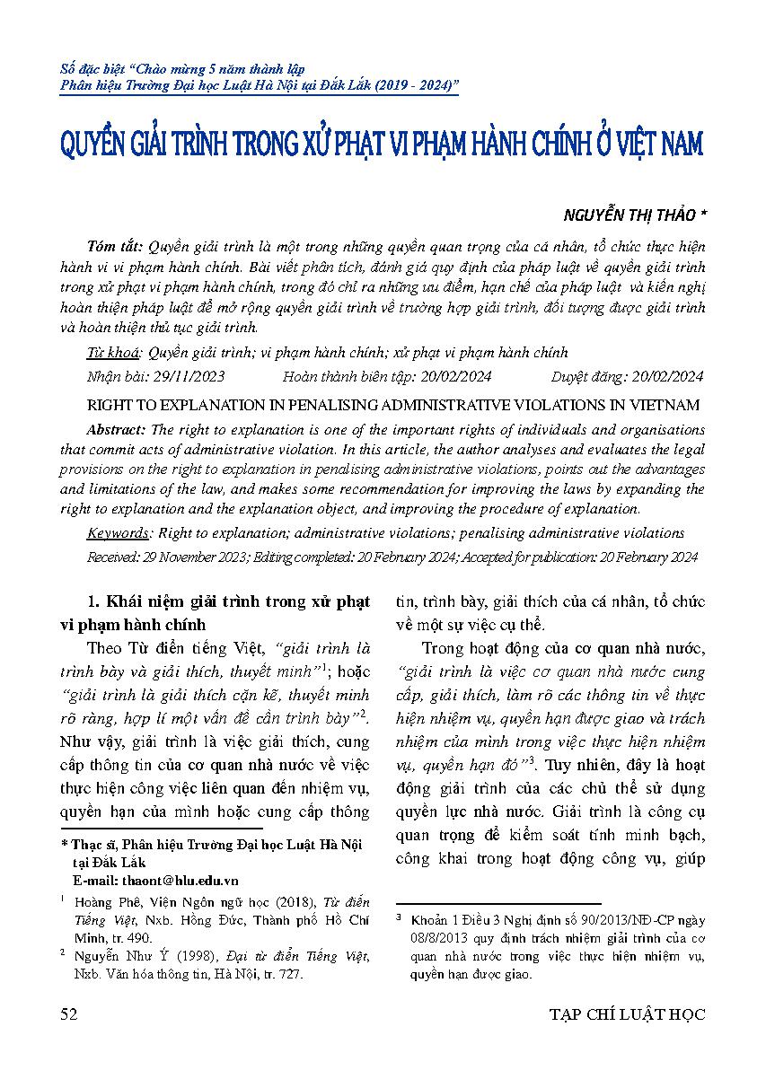 Quyền giải trình trong xử phạt vi phạm hành chính ở Việt Nam