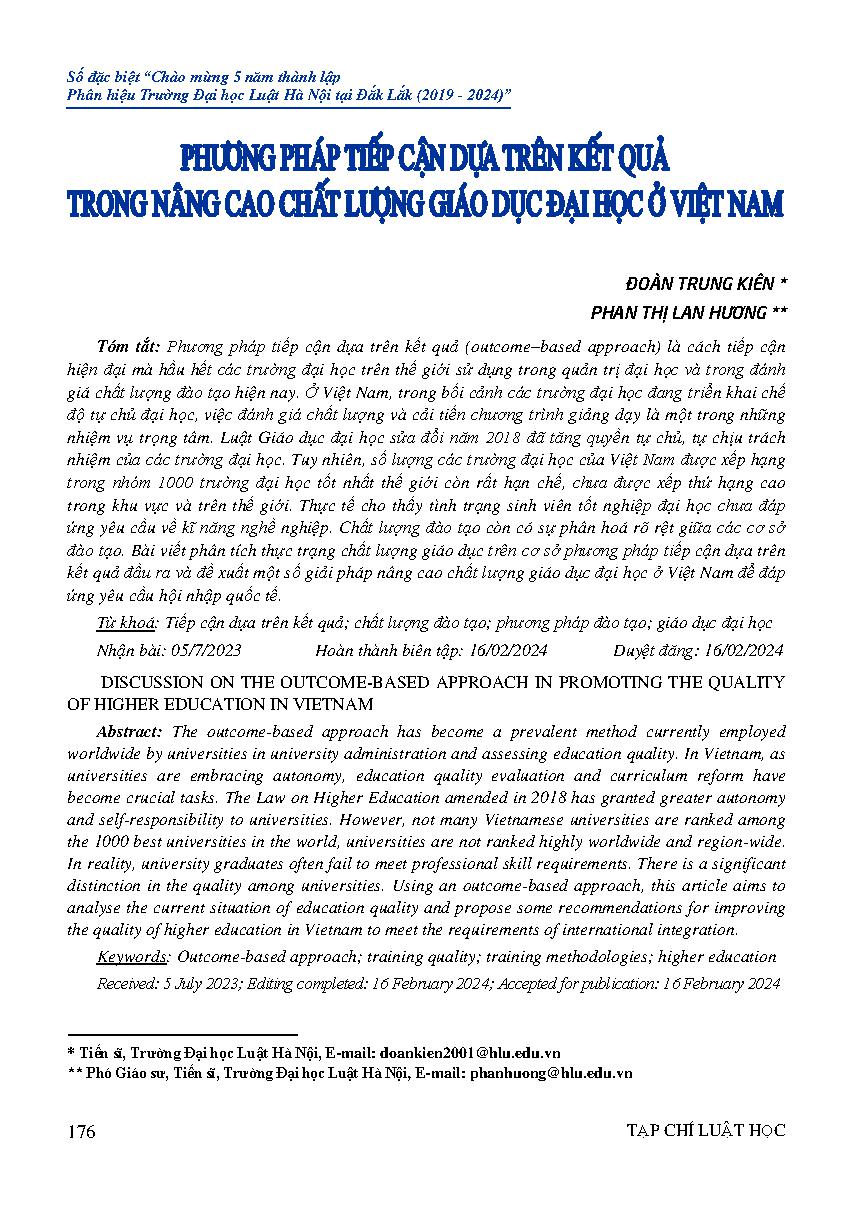 Phương pháp tiếp cận dựa trên kết quả trong nâng cao chất lượng giáo dục đại học ở Việt Nam