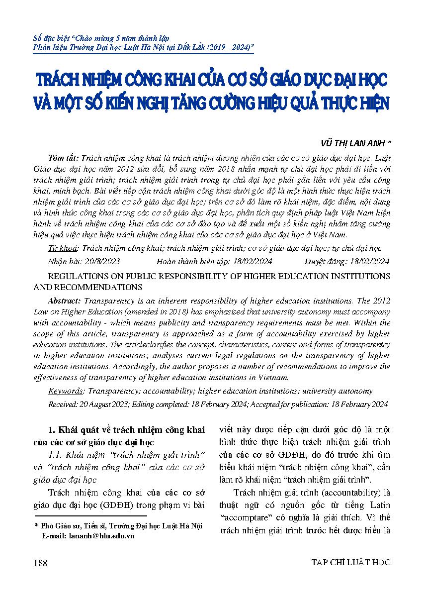 Trách nhiệm công khai của các cơ sở giáo dục đại học và một số kiến nghị tăng cường hiệu quả thực hiện