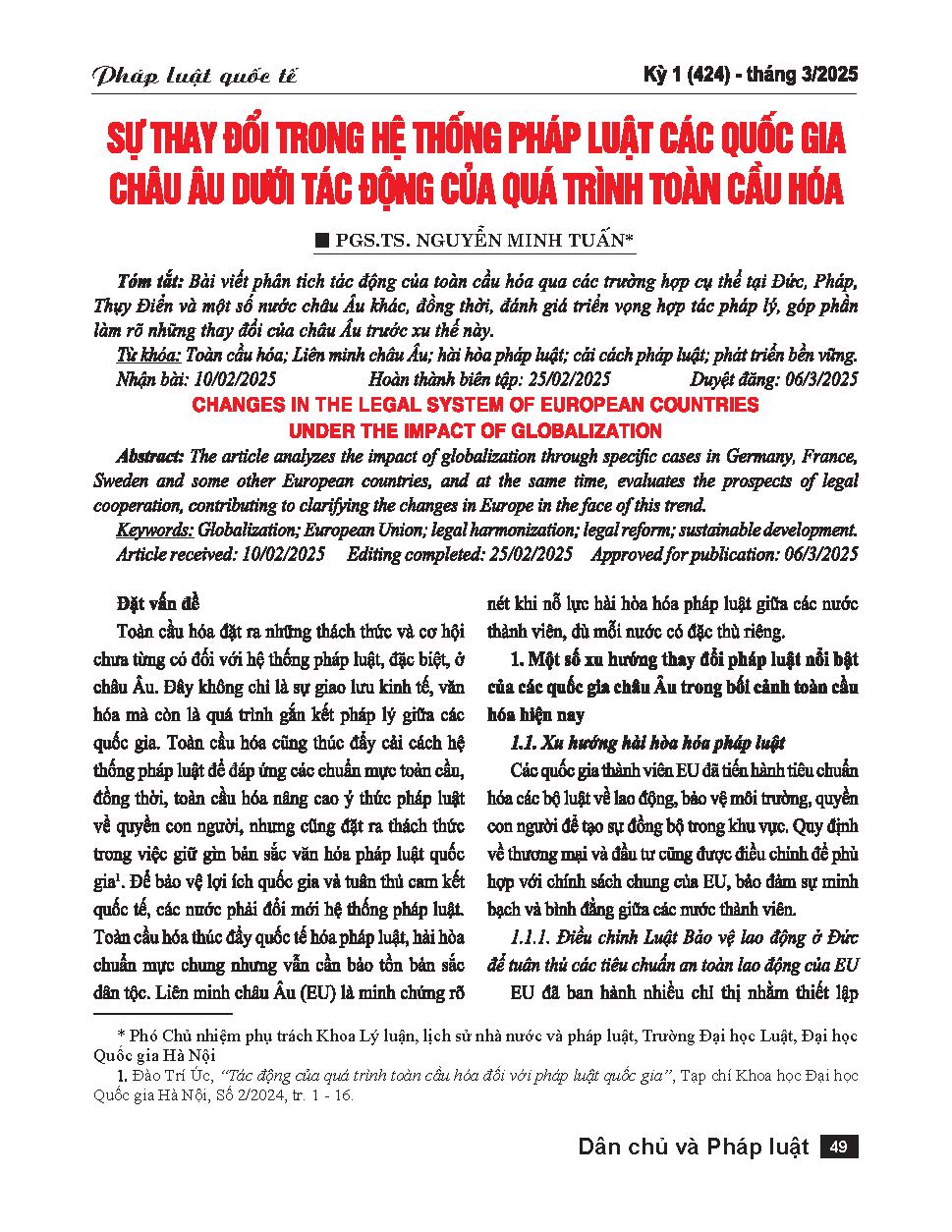 Sự thay đổi trong hệ thống pháp luật các quốc gia châu âu dưới tác động của quá trình toàn cầu hóa