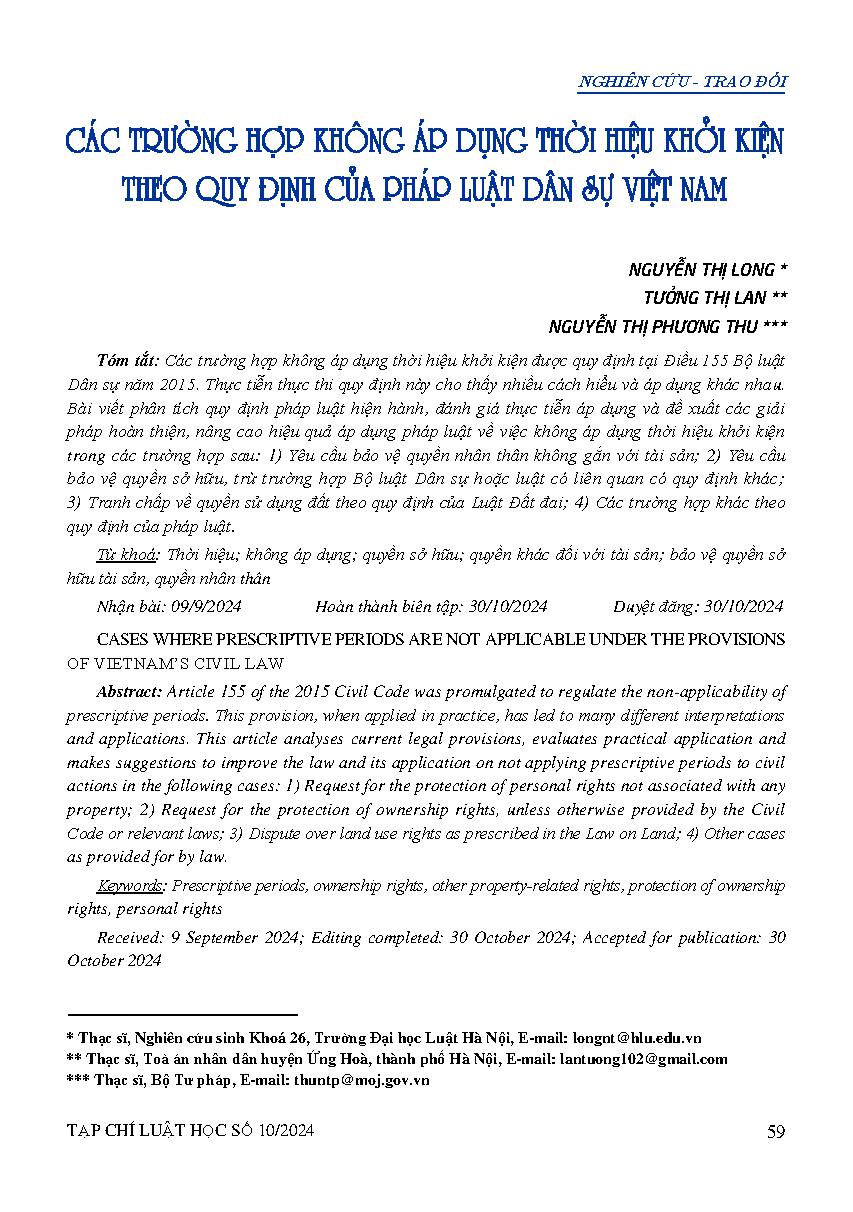Các trường hợp không áp dụng thời hiệu khởi kiện theo quy định của pháp luật dân sự Việt Nam