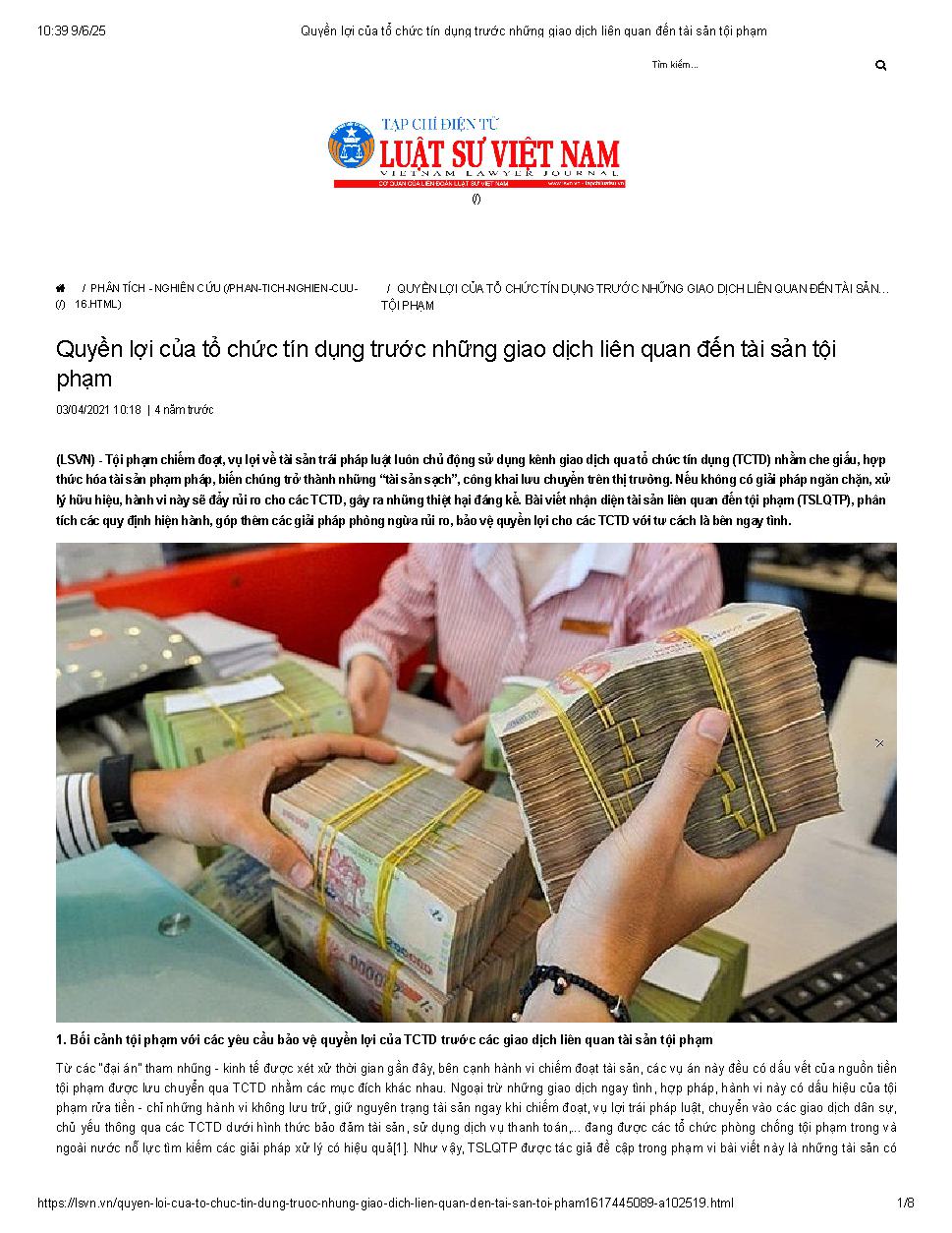 Quyền lợi của tổ chức tín dụng trước những giao dịch tài sản liên quan tội phạm
