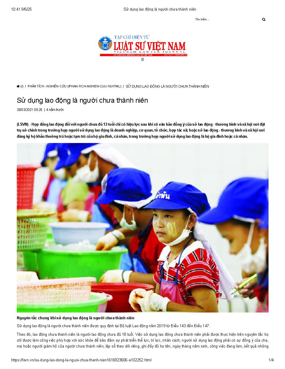 Sử dụng lao động là người chưa thành niên