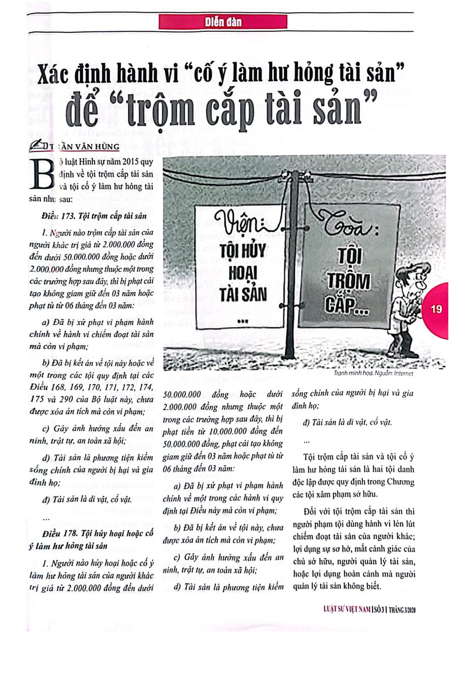 Xác định hành vi "cố ý làm hư hỏng tài sản" để " trộm cắp tài sản"