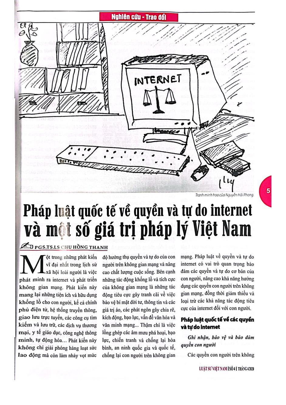 Pháp luật quốc tế về quyền tự do Internet và một số giá trị pháp lý Việt Nam