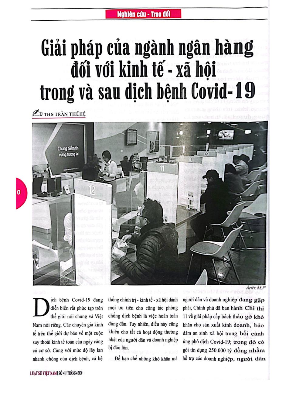 Giải pháp của ngành ngân hàng đối với kinh tế - xã hội trong và sau dịch bệnh Covid-19