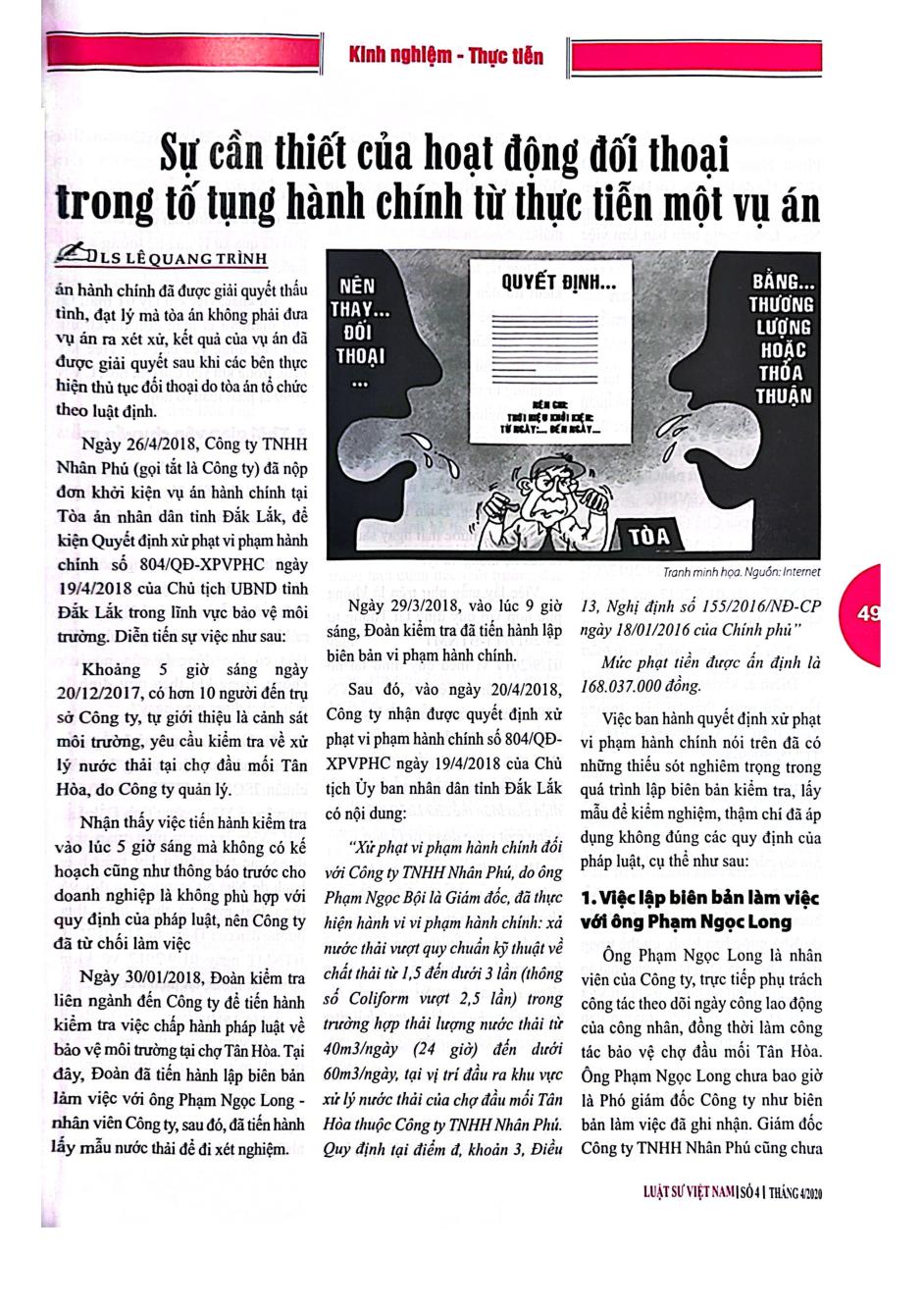 Sự cần thiết của hoạt động đối thoại trong tố tụng hành chính từ thực tiễn một vụ án