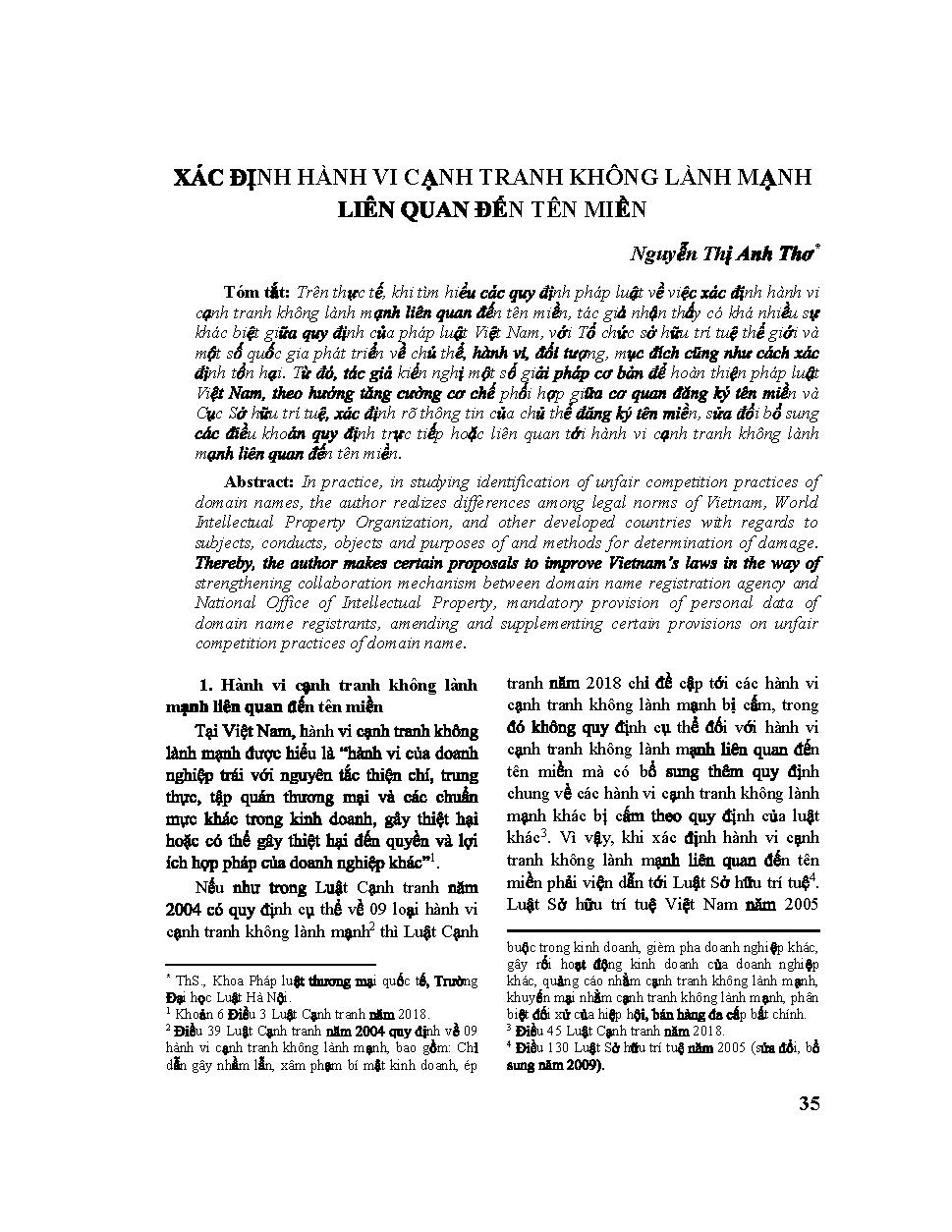 Xác định hành vi cạnh tranh không lành mạnh liên quan đến tên miền