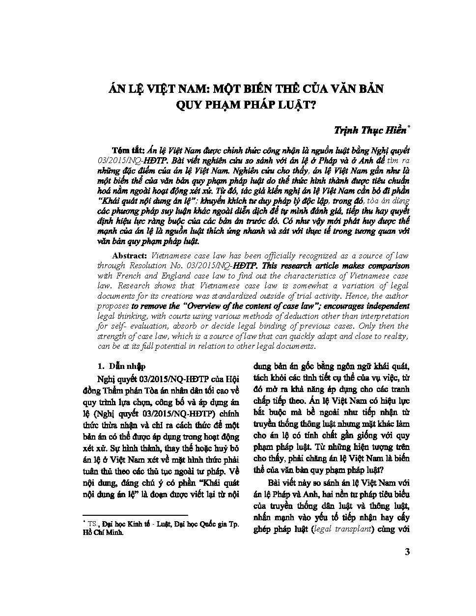 Án lệ Việt Nam: Một biến thể của văn bản quy phạm pháp luật?