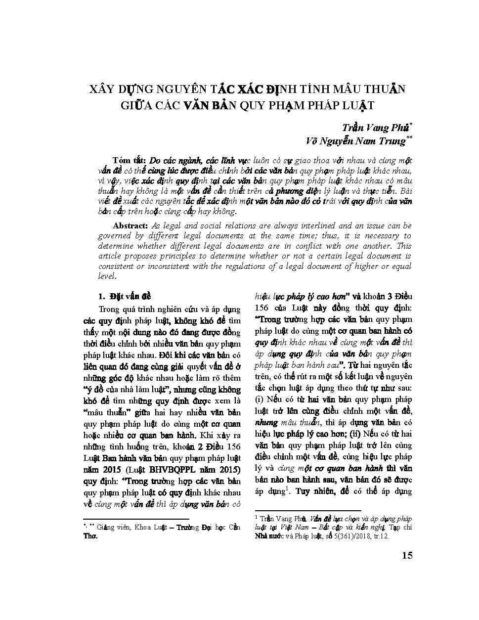 Xây dựng nguyên tắc xác định tính mâu thuẫn giữa các văn bản quy phạm pháp luật