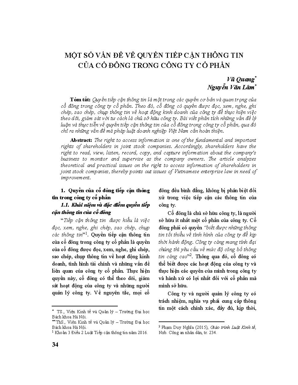 Một số vấn đề về quyền tiếp cận thông tin của cổ đông trong công ty cổ phần