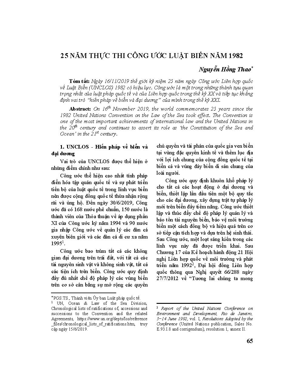 25 năm thực thi công ước luật biển năm 1982