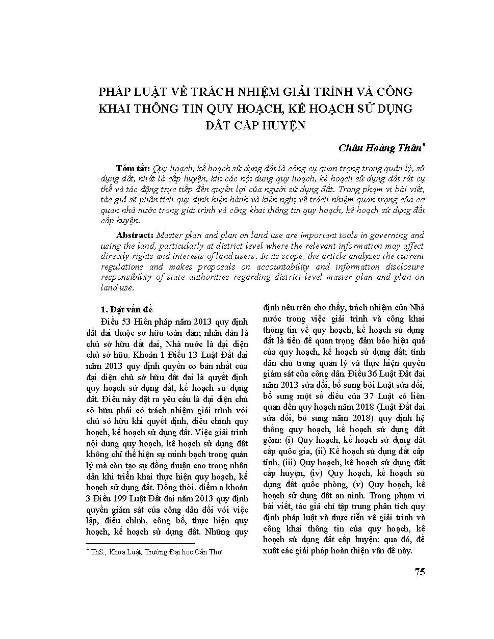 Pháp luật về trách nhiệm giải trình và công khai thông tin quy hoạch, kế hoạch sử dụng đất cấp huyện