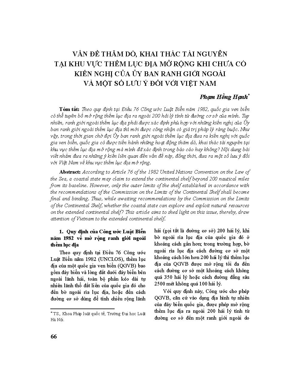 Vấn đề thăm dò, khai thác tài nguyên tại khu vực thềm lục địa mở rộng khi chưa có kiến nghị của Uỷ ban ban ranh giới ngoài và một số lưu ý đối với Việt Nam