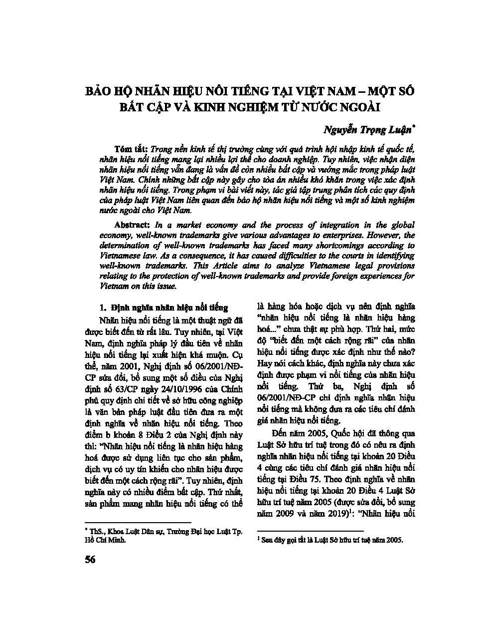 Bảo hộ nhãn hiệu nổi tiếng tại Việt Nam - Một số bất cập và kinh nghiệm từ nước ngoài
