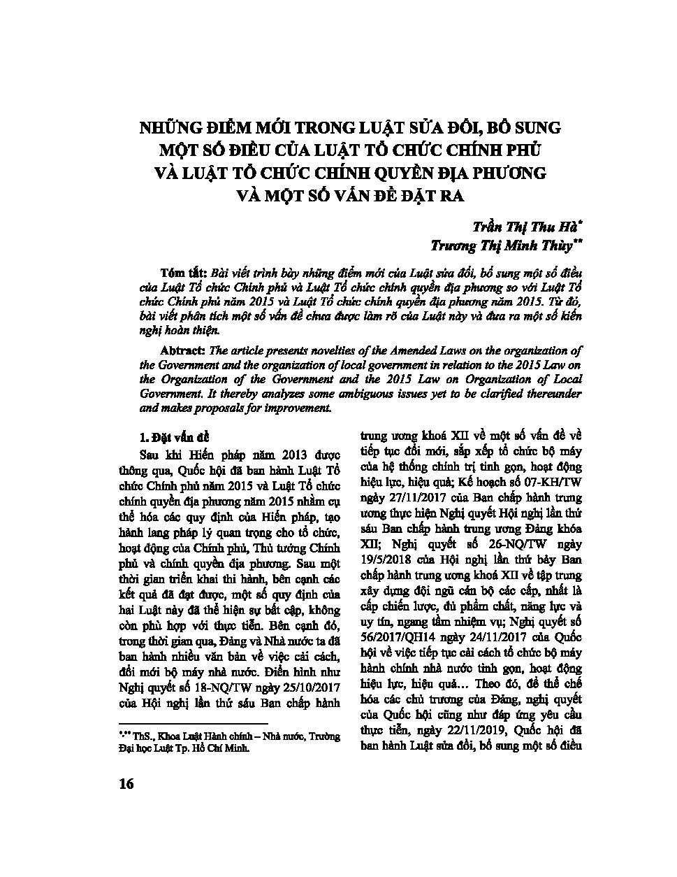 Những điểm mới trong luật sửa đổi, bổ sung một số điều của Luật Tổ chức Chính phủ và Luật Tổ chức Chính quyền địa phương và một số vấn đề đặt ra