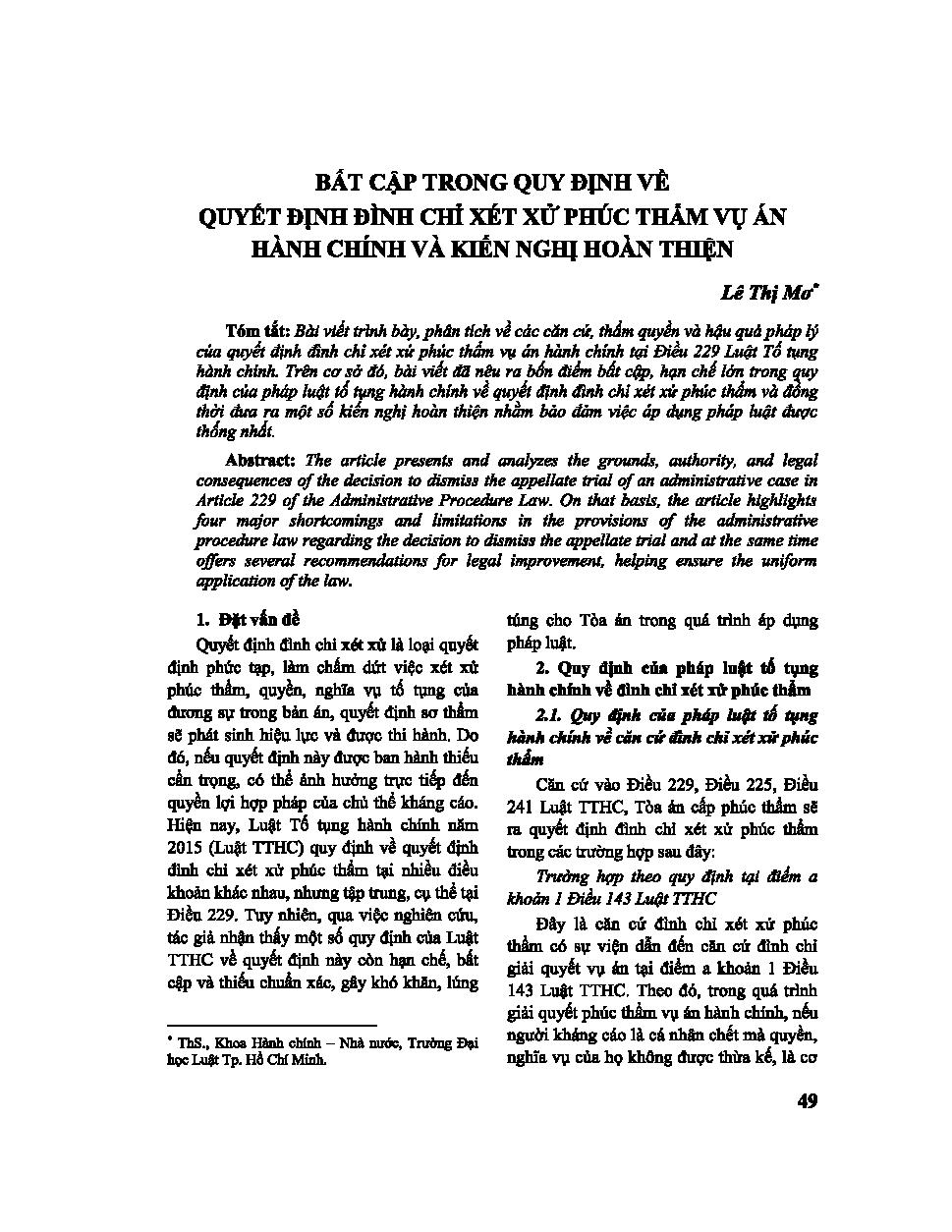 Bất cập trong quy định về quyết định đình chỉ xét xử phúc thẩm vụ án hành chính và kiến nghị hoàn thiện