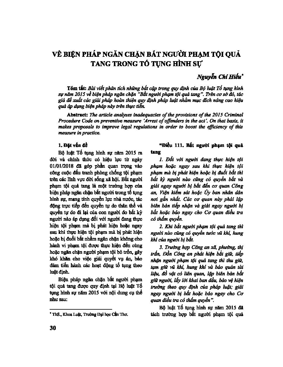 Về biện pháp ngăn chặn bắt người phạm tội quả tang trong tố tụng hình sự