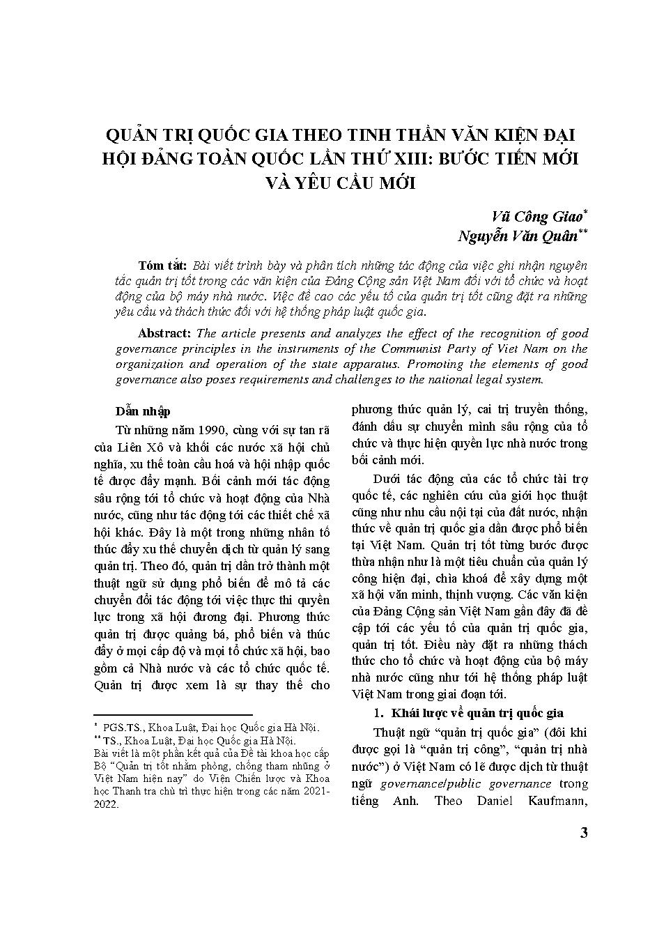 Quản trị quốc gia theo tinh thần văn kiện đại hội Đảng toàn quốc lần thứ XIII: Bước tiến mới và yêu cầu mới