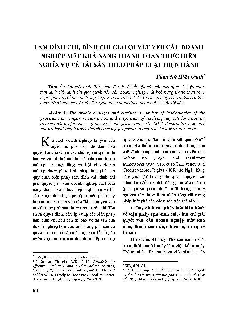 Tạm đình chỉ, đình chỉ giải quyết yêu cầu doanh nghiệp mất khả năng thanh toán thực hiện nghĩa vụ về tài sản theo pháp luật hiện hành