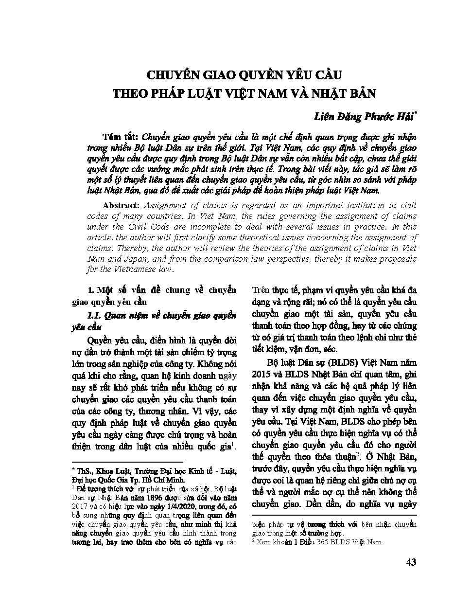 Chuyển giao yêu cầu theo pháp luật Việt Nam và Nhật Bản