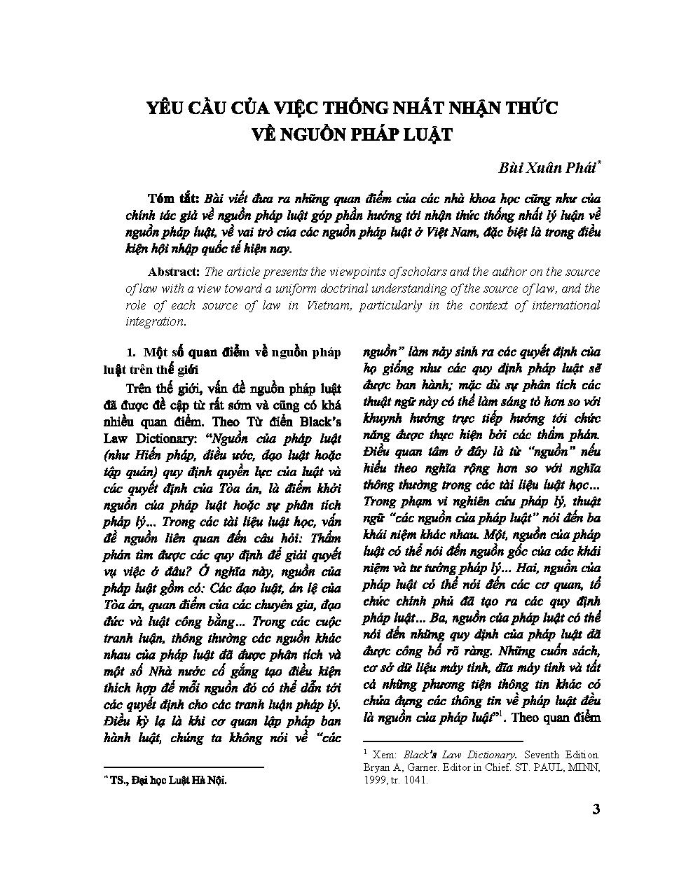 Yêu cầu của việc thống nhất nhận thức về nguồn pháp luật