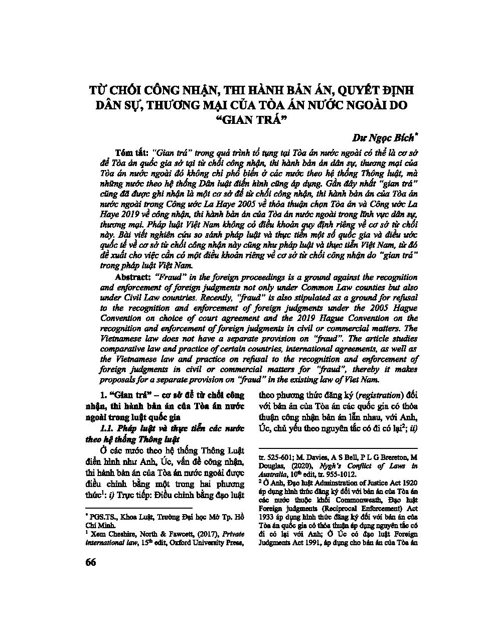 Từ chối công nhận, thi hành bản án, quyết định dân sự, thương mại của Tòa án nước ngoài do "gian trá"