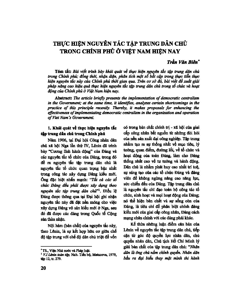 Thực hiện nguyên tắc tập trung dân chủ trong Chính phủ ở Việt Nam