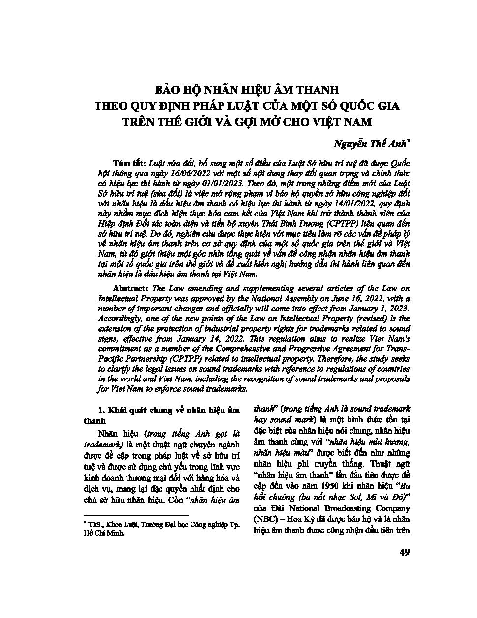 Bảo hộ nhãn hiệu âm thanh theo quy định pháp luật của một số quốc gia trên thế giới và gợi mở cho Việt Nam