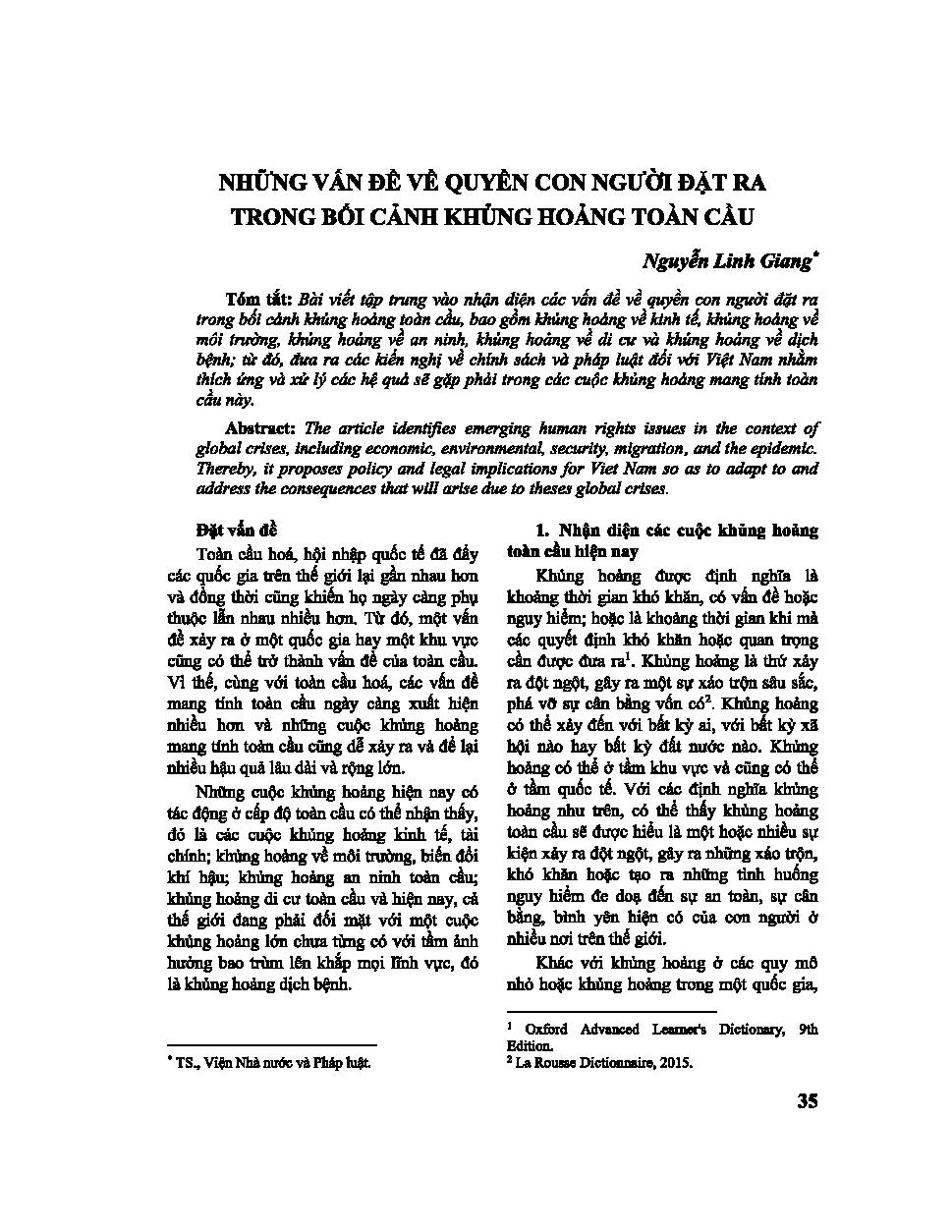 Những vấn đề về quyền con người trong bối cảnh khủng hoảng toàn cầu