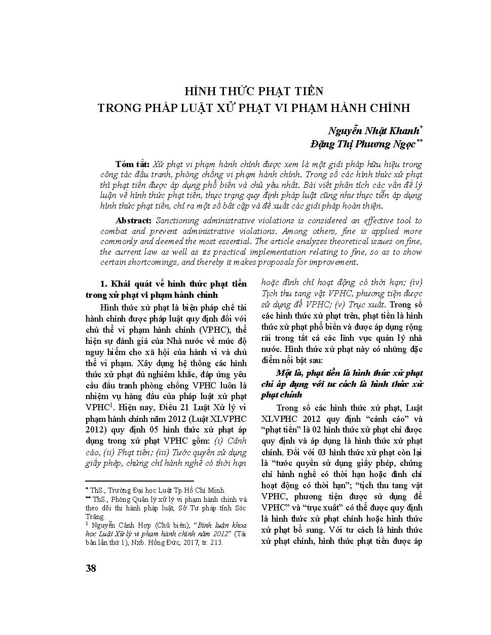 Hình thức phạt tiền trong pháp luật xử phạt vi phạm hành chính