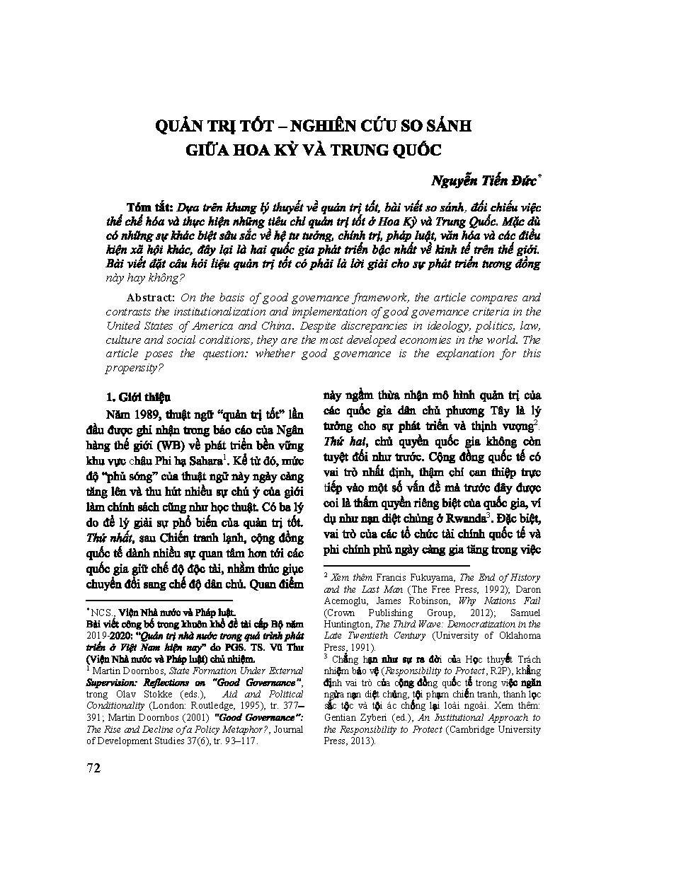Quản trị tốt - Nghiên cứu so sành giữa Hoa Kỳ và Trung Quốc