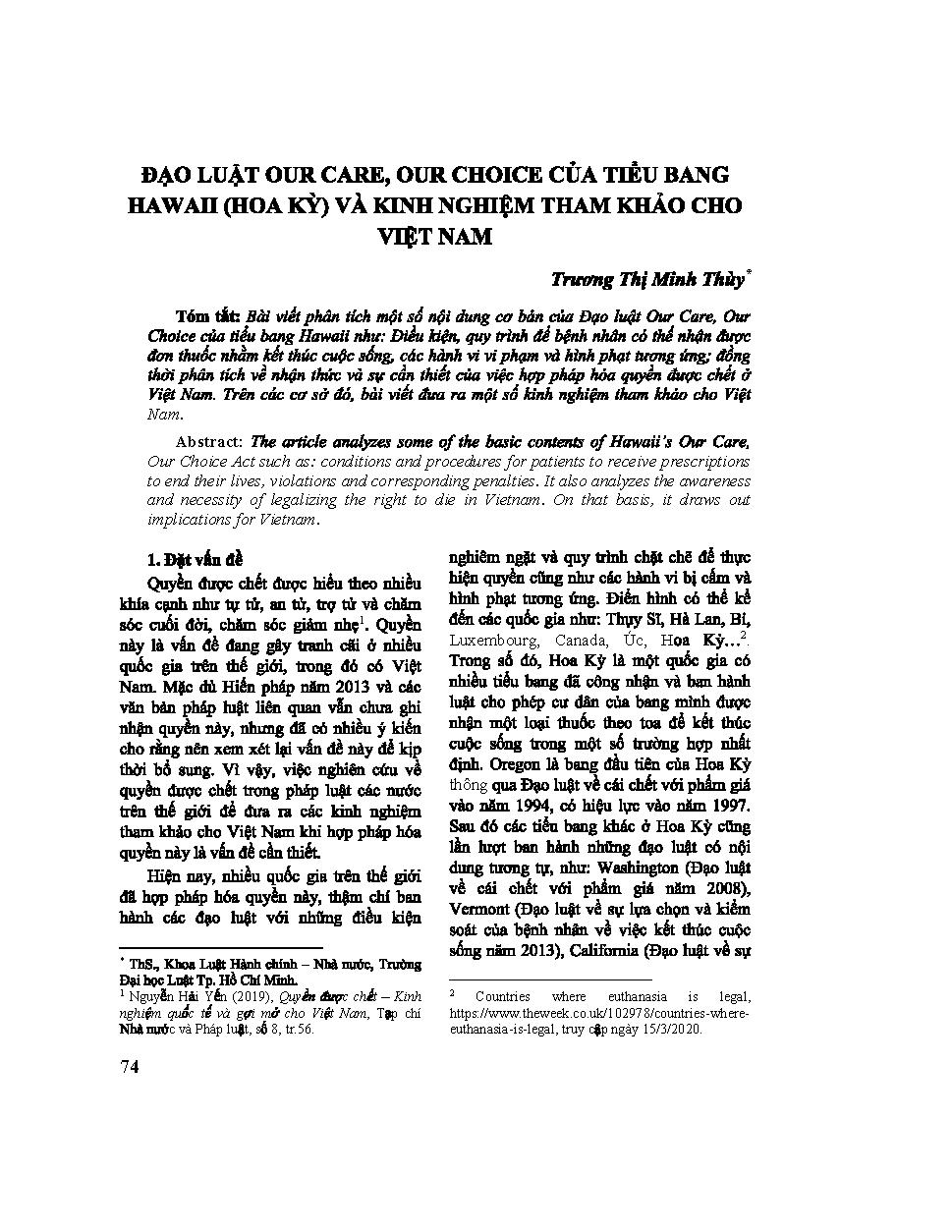 Đạo luật Our Care, Our Choice của tiểu bang Hawaii (Hoa Kỳ) và kinh nghiệm tham khảo cho Việt Nam