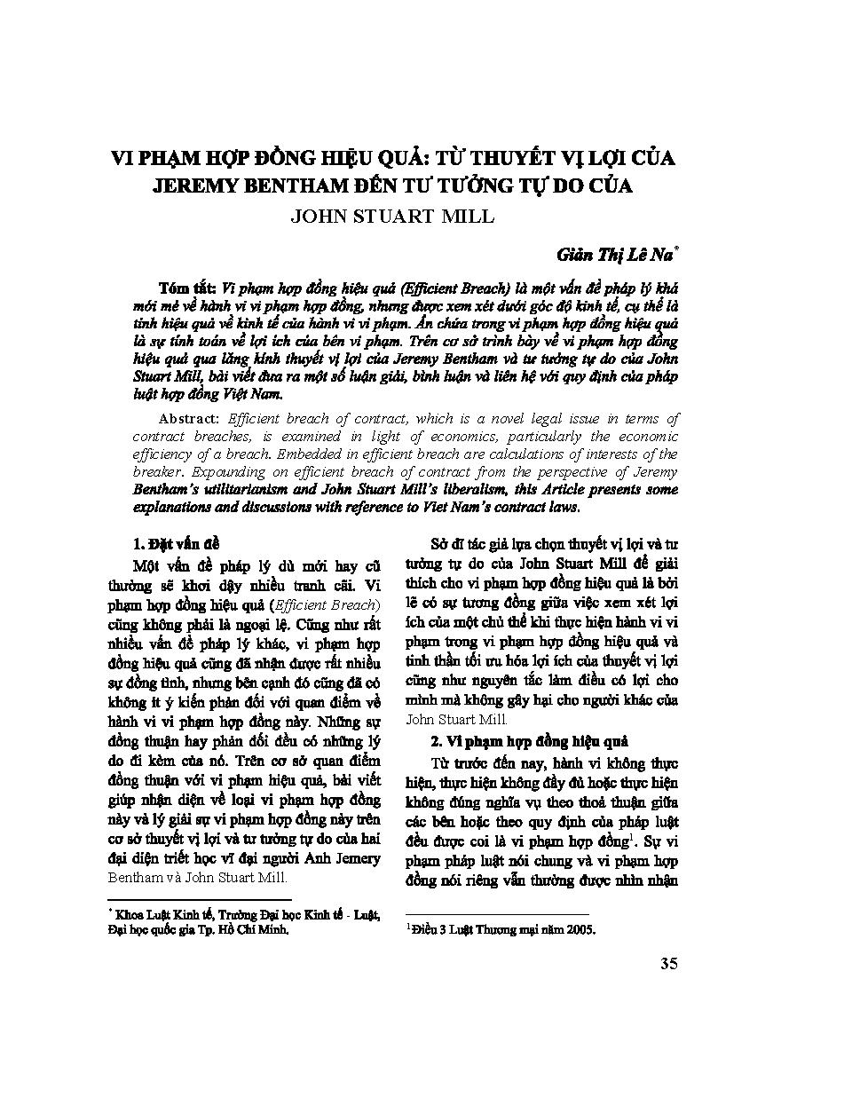 Vi phạm hợp đồng hiệu quả: Từ thuyết vị lợi của Jeremy Bentham đến tư tưởng tự do của John Stuart Mill
